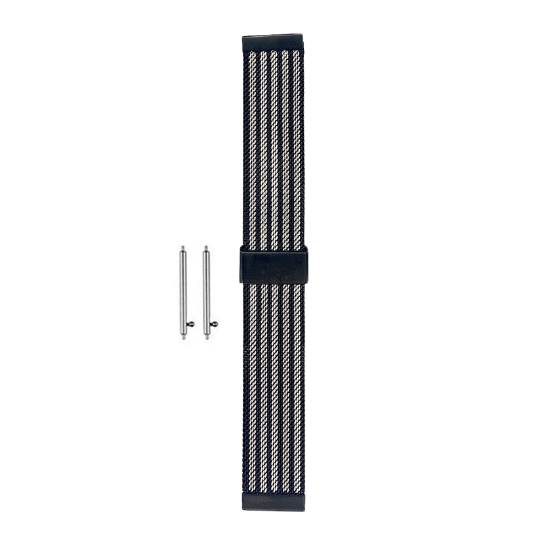 (22mm) Steel lined band Black&amp;Silver - باند ستيل مخطط اسود مع سلفر 