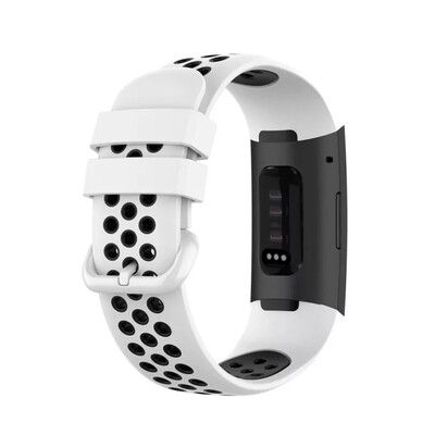 (Fitbit Charge 3/4/SE ONLY) Silicone Nike Sports band - White&amp;Black - باند سيليكون نايك سبورت لساعات فت بت تشارج ٣/٤/اس اي لون ابيض مع اسود 