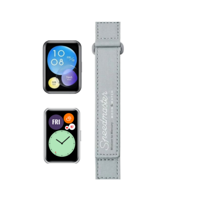 (Huawei Fit 1 &amp; 2 &amp; 3 &amp; 4/Pro) Omega Swatch design band Grey - باند خام اوميغا سواتش رمادي 