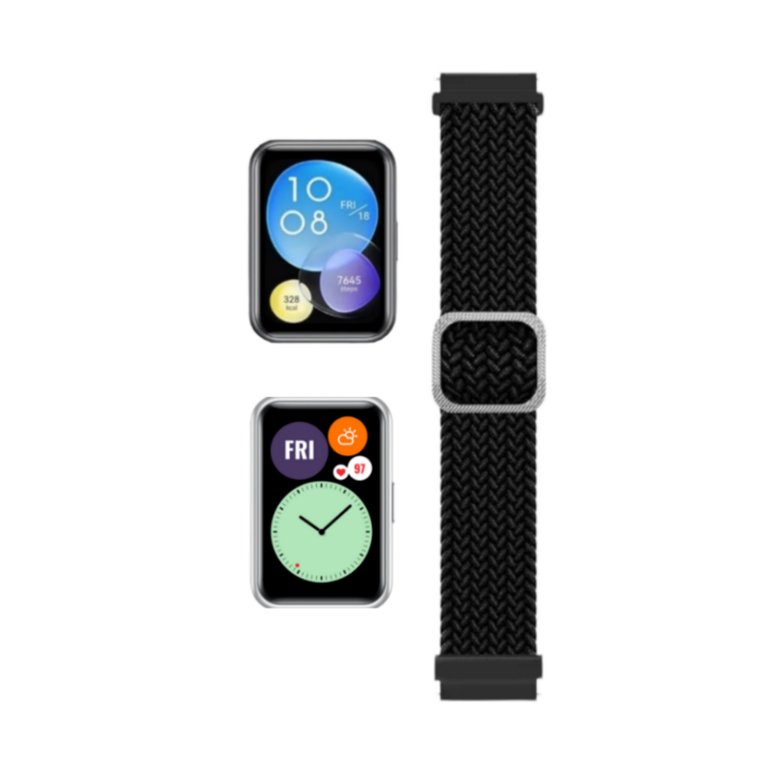 (Huawei Fit 1 &amp; 2 &amp; 3 &amp; 4/Pro) Fabric free size band Black - باند خام فري سايز أسود