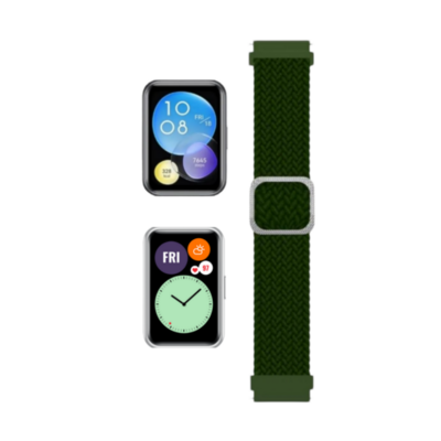 (Huawei Fit 1 &amp; 2 &amp; 3 &amp; 4/Pro) Fabric free size band Green - باند خام فري سايز زيتي 