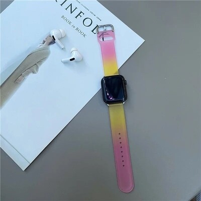 (38mm-40mm-41mm) Silicone Band mix colors colors Pink&amp;Yellow -  باند سيليكون مكس الوان وردي مع اصفر 