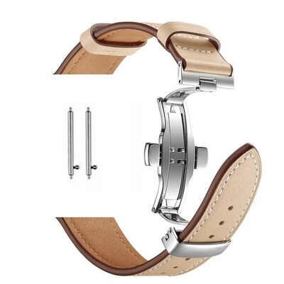 (22mm) Leather Beige Band with butterfly lock - باند جلد لون بيج تسكيره فراشه 