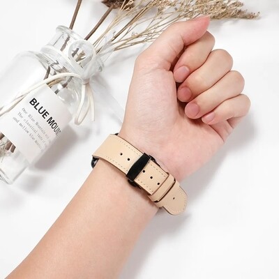 (22mm) Leather Beige Band with butterfly lock - باند جلد لون بيج تسكيره فراشه 