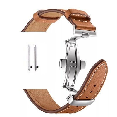 (22mm) Leather Brown Band with butterfly lock - باند جلد لون بني تسكيره فراشه 