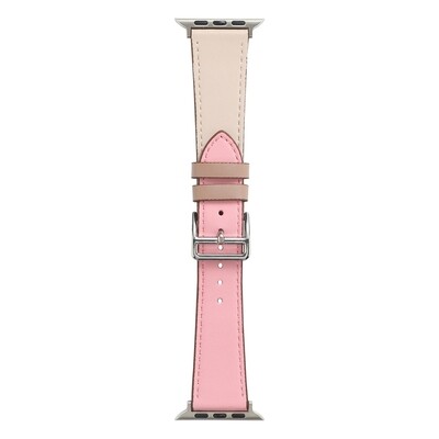 (38mm-40mm-41mm) Hermes Leather Pink&amp;Beige Band - جلد هرميز لون وردي مع بيج 