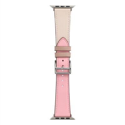 (42mm-44mm-45mm-49mm) Hermes Leather Pink&amp;Beige Band - جلد هرميز لون وردي مع بيج 
