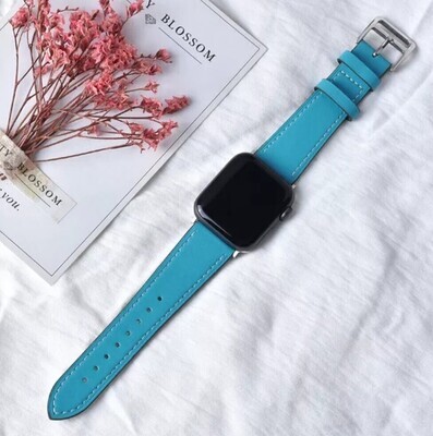 (42mm-44mm-45mm-49mm) Hermes Leather Sky Blue Band - جلد هرميز لون سماوي 