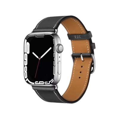 (38mm-40mm-41mm) Hermes Leather Black with white lines Band - جلد هرميز اسود مطرز بالأبيض 