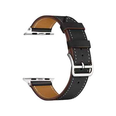 (38mm-40mm-41mm) Hermes Leather Black with white lines Band - جلد هرميز اسود مطرز بالأبيض 