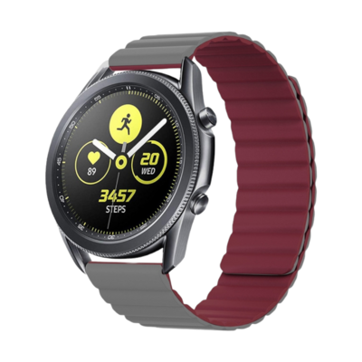 (20mm) Double color silicone magnatic band Grey&amp;Burgundy - باند سيليكون مغناطيسي لونين رمادي مع عنابي 