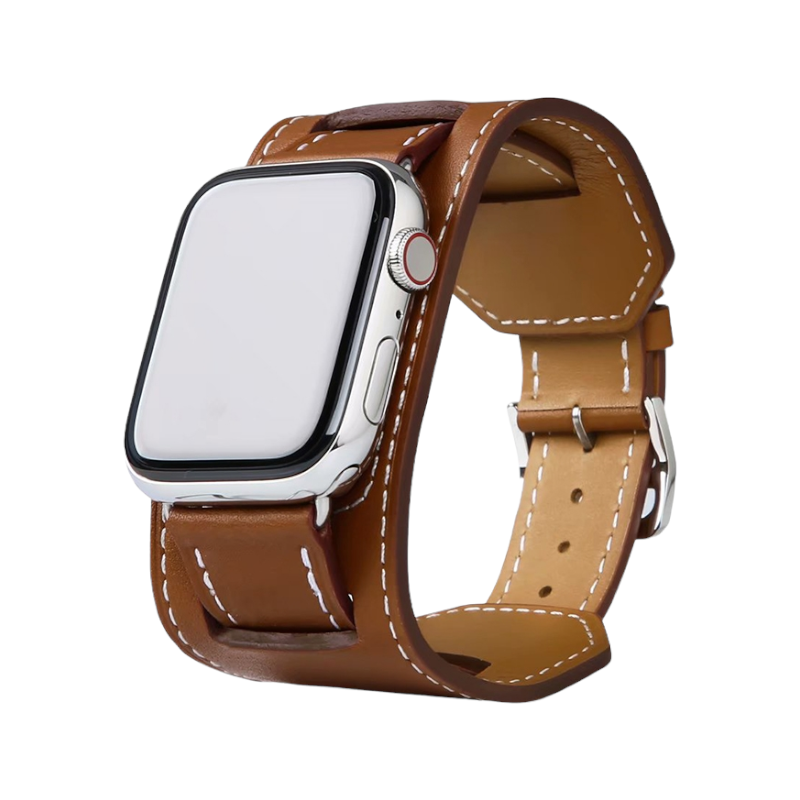 (42mm-44mm-45mm-49mm) Hermes Leather 2in1 Brown Band - باند جلد هرميز ٢في١ لون بني 
