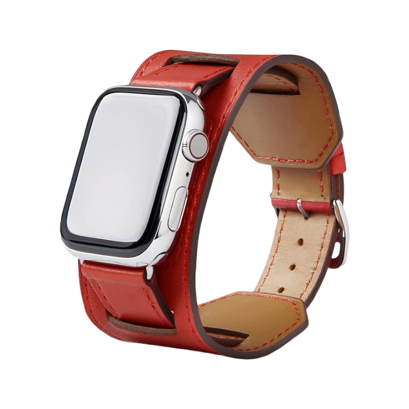 (42mm-44mm-45mm-49mm) Hermes Leather 2in1 Red Band - باند جلد هرميز ٢في١ لون احمر 