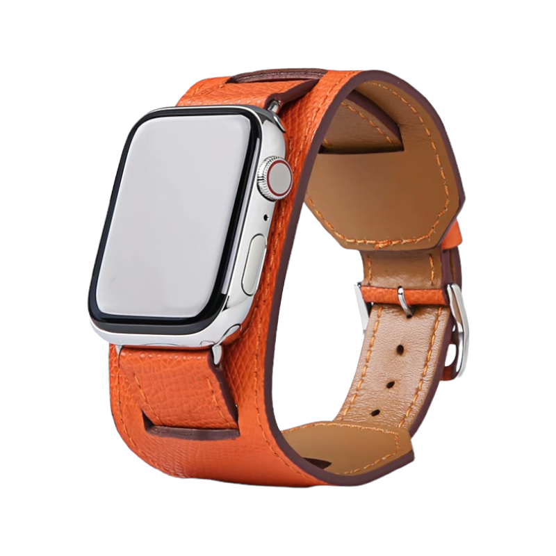(42mm-44mm-45mm-49mm) Hermes Leather 2in1 Orange Band - باند جلد هرميز ٢في١ لون برتقالي 