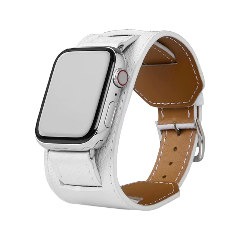 (42mm-44mm-45mm-49mm) Hermes Leather 2in1 White Band - باند جلد هرميز ٢في١ لون ابيض 