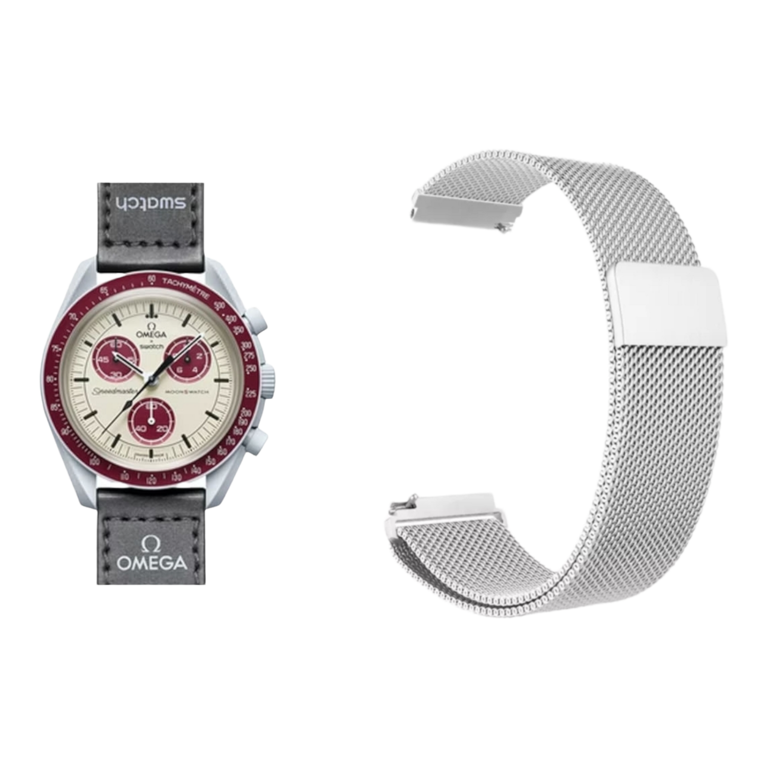 (OmegaXSwatch) Steel Magnatic Full Silver -  باند ستيل مغناطيس سلفر 