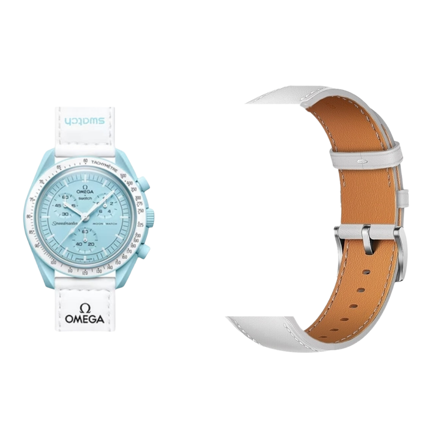 (OmegaXSwatch) Leather White Band -   باند جلد لون ابيض 