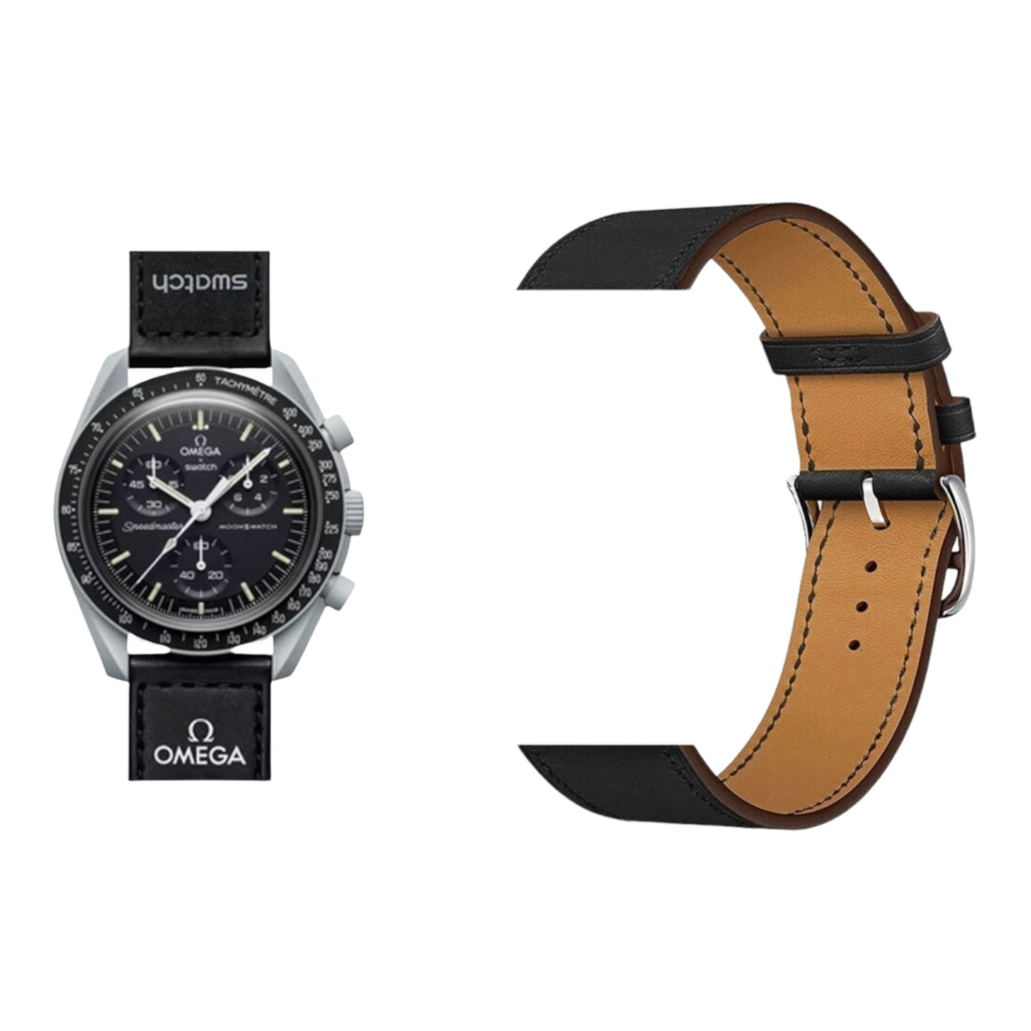 (OmegaXSwatch) Leather Black Band  -  باند جلد اسود
