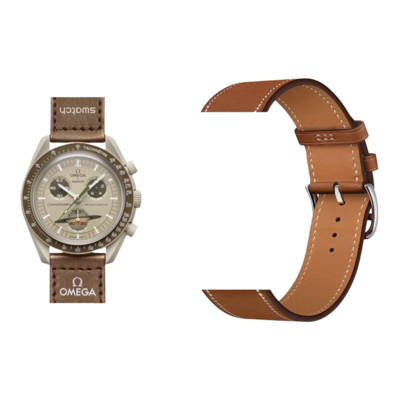 (OmegaXSwatch) Leather Brown Band -  باند جلد لون بني 