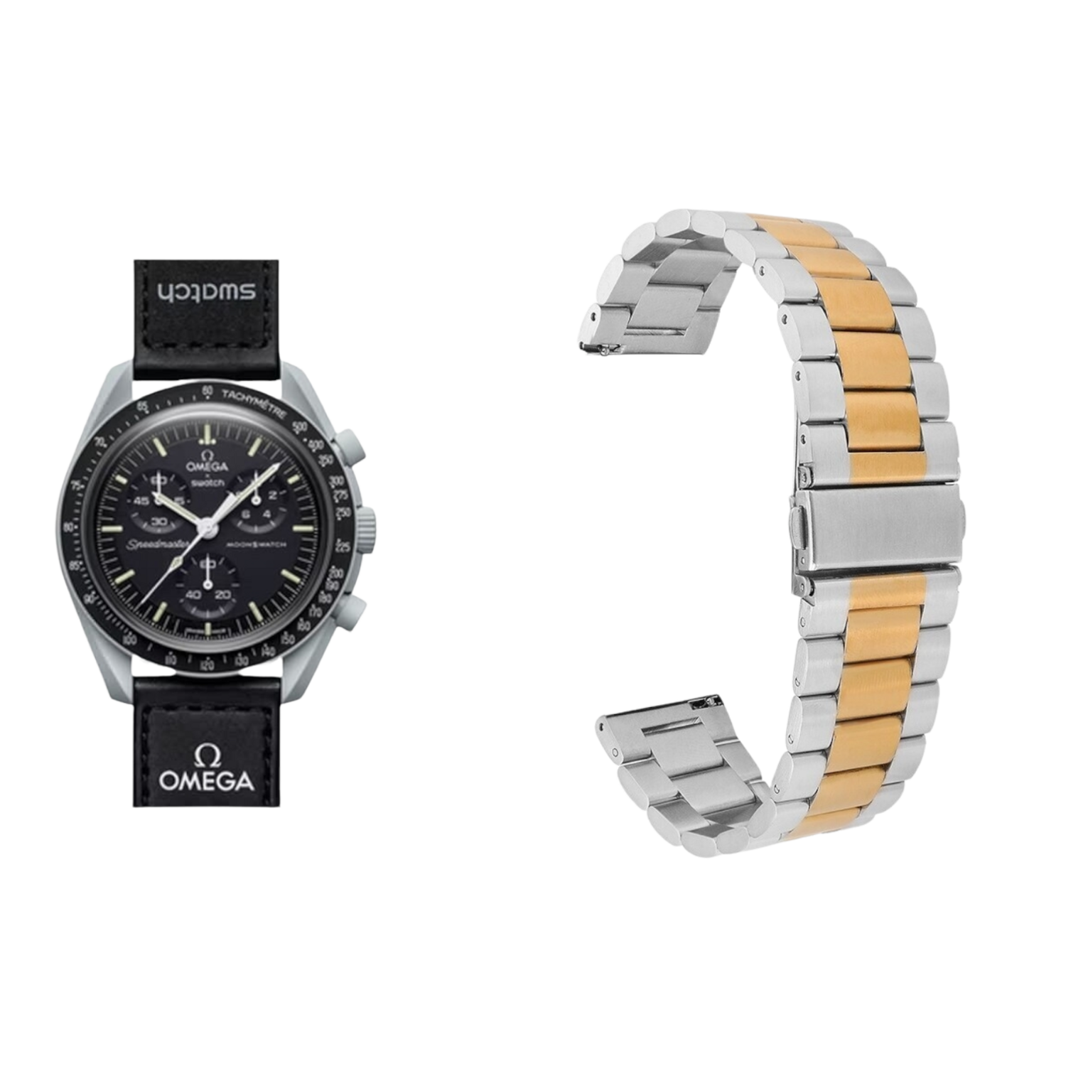 (OmegaXSwatch) Rolex Classic design Silver&amp;Black - رولكس التصميم الكلاسيكي سلفر مع ذهبي كامل