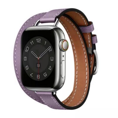 (42mm-44mm-45mm-49mm) Hermes Purple Leather double tour band Slim - جلد هرميز دبل بنفسجي ضعيف 