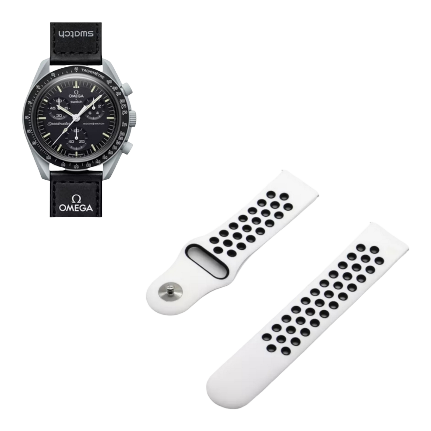 (OmegaXSwatch) Nike Sports Silicone band White&amp;Black - باند نايك سبورت سيليكون لون ابيض مع اسود 