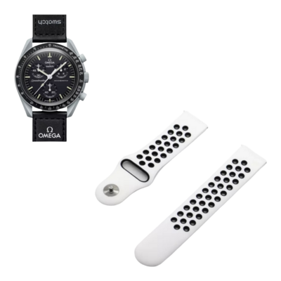 (OmegaXSwatch) Nike Sports Silicone band White&amp;Black - باند نايك سبورت سيليكون لون ابيض مع اسود 