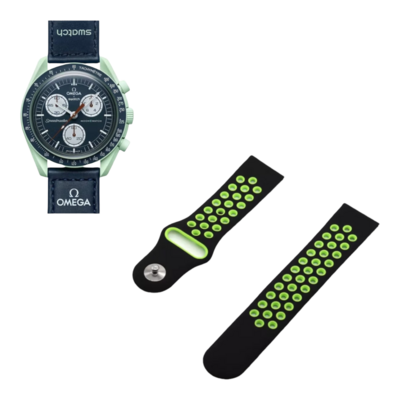 (OmegaXSwatch) Nike Sports Silicone band Black&amp;Green - باند نايك سبورت سيليكون لون اسود مع أخضر 