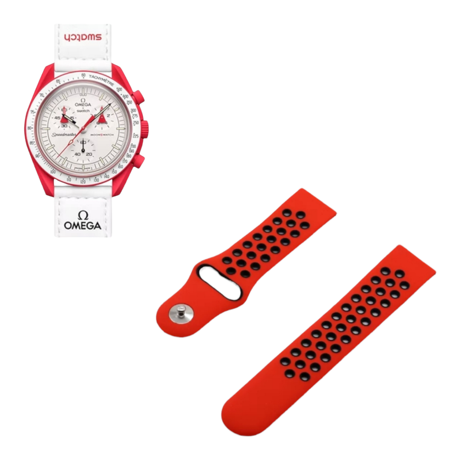 (OmegaXSwatch) Nike Sports Silicone band Red&amp;Black - باند نايك سبورت سيليكون لون احمر مع اسود 