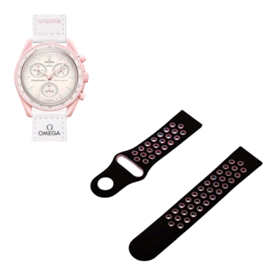 (OmegaXSwatch) Nike Sports Silicone band Black&amp;Pink - باند نايك سبورت سيليكون لون اسود مع وردي 