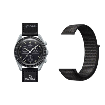 (OmegaXSwatch) Fabric Band Black - باند خام أسود