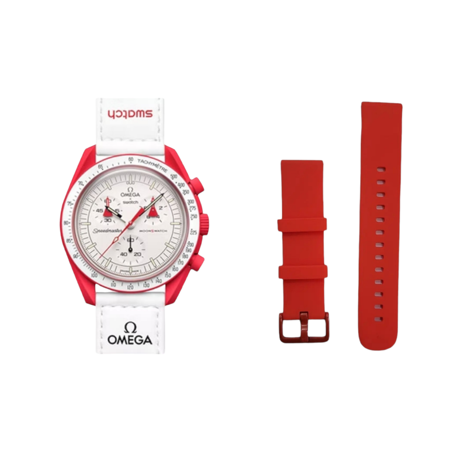 (OmegaXSwatch) Silicone Band plain Red -  باند سيليكون لون احمر ساده 