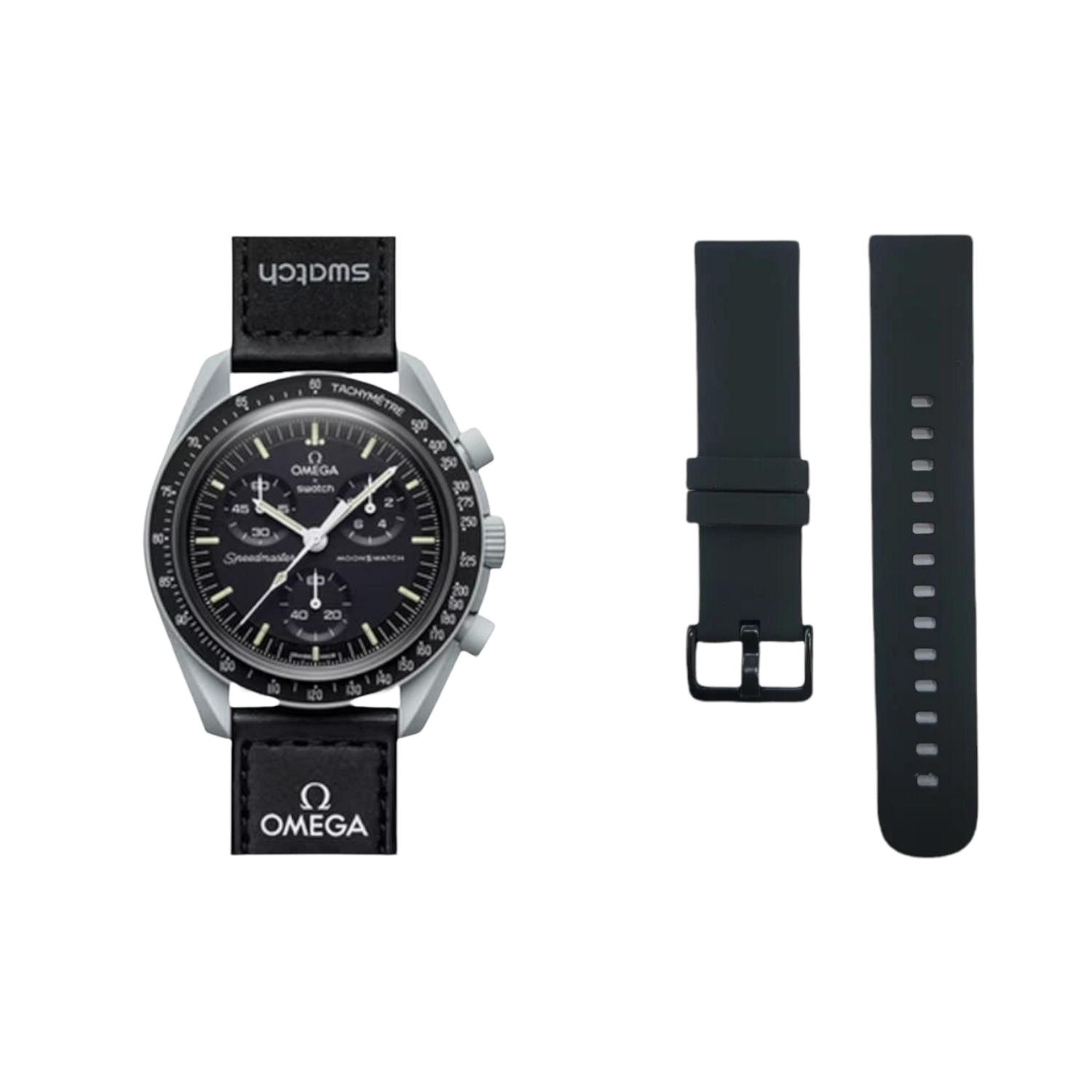 (OmegaXSwatch) Silicone Band plain Black -  باند سيليكون لون اسود ساده 