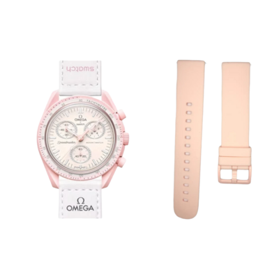 (OmegaXSwatch) Silicone Band plain Pink -  باند سيليكون لون وردي ساده 