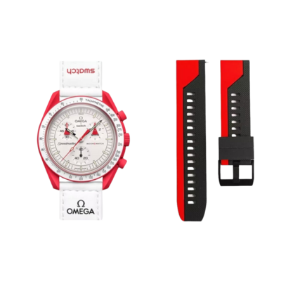 (OmegaXSwatch) Silicone 2 Colors sports band Red&amp;Black -  باند سيليكون رياضي لونين احمر مع اسود 