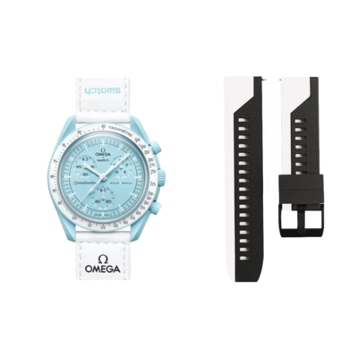(OmegaXSwatch) Silicone 2 Colors sports band White&amp;Black -  باند سيليكون رياضي لونين أبيض مع اسود 