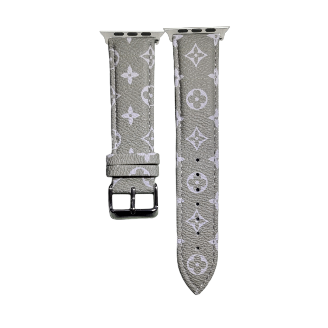(42mm-44mm-45mm-49mm) Leather Pattern #1 Light green Band - باند جلد نقش #١ زيتي فاتح 