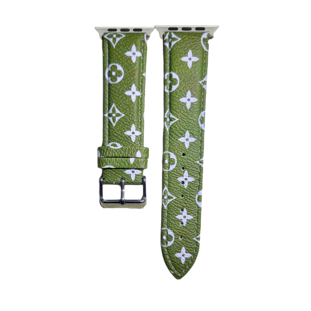 (42mm-44mm-45mm-49mm) Leather Pattern #2 Green Band - باند جلد نقش #٢ أخضر 