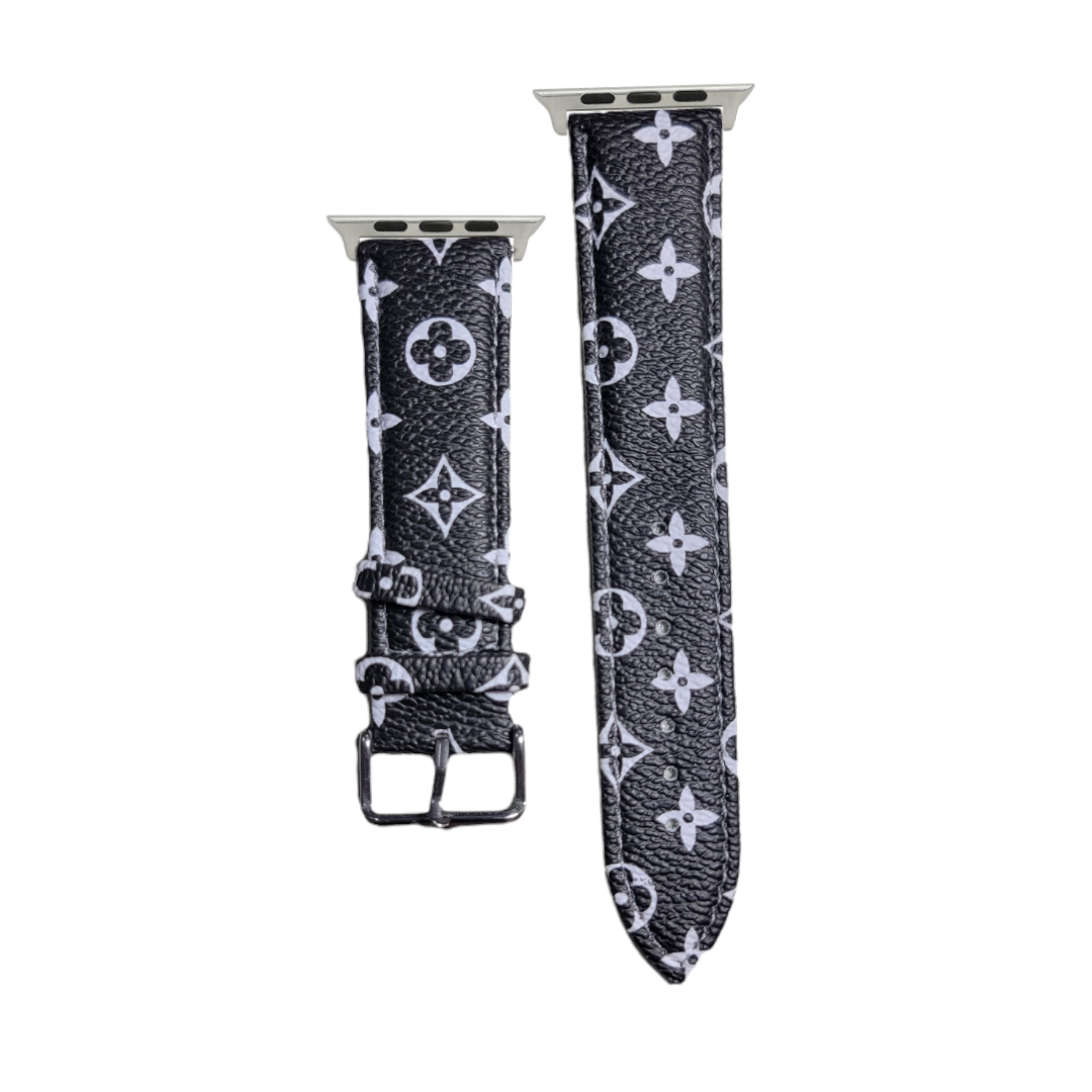 (38mm-40mm-41mm) Leather Pattern #8 Black Band - باند جلد نقش #٨ اسود