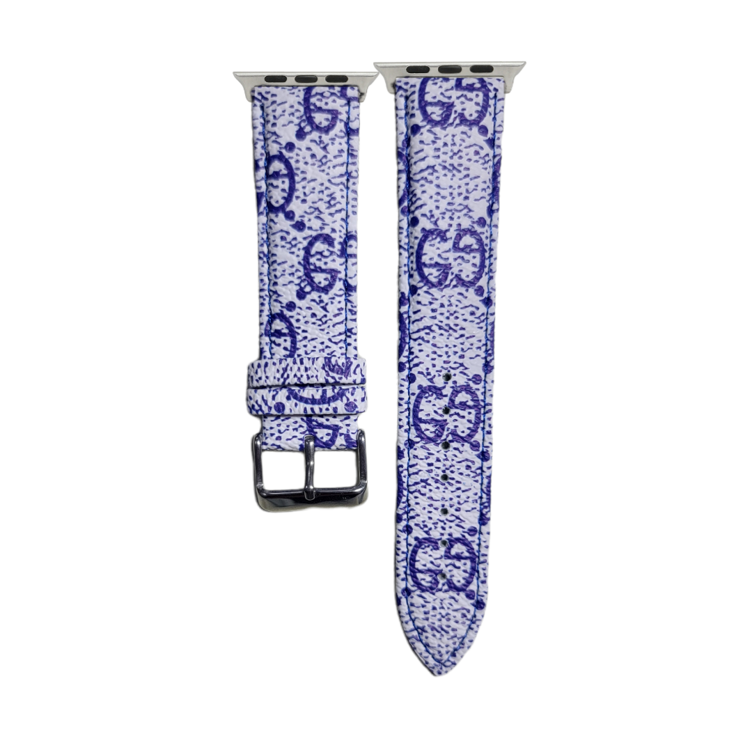 (38mm-40mm-41mm) Leather Pattern #4 Blue Band - باند جلد نقش #٤ ازرق