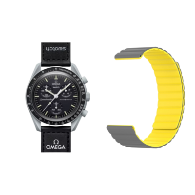 (OmegaXSwatch) Double color silicone magnatic band Grey&amp;Yellow - باند سيليكون مغناطيسي لونين رمادي مع اصفر 
