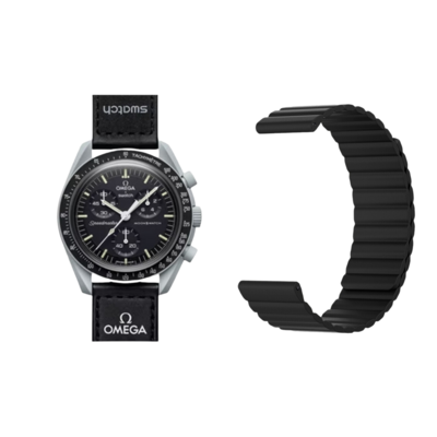 (OmegaXSwatch) Single color silicone magnatic band Full Black - باند سيليكون مغناطيسي لون اسود كامل 