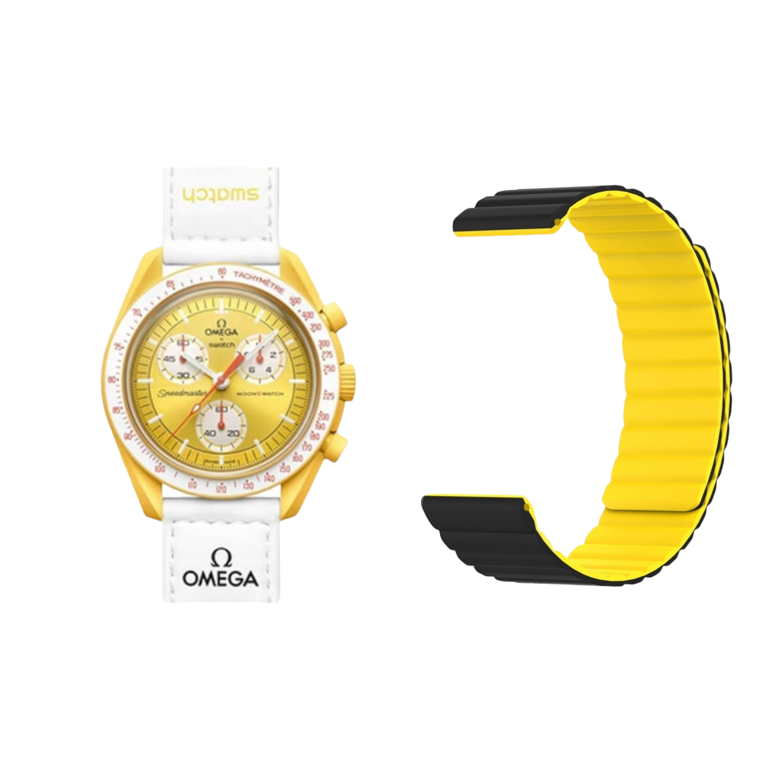 (OmegaXSwatch) Double color silicone magnatic band Black&amp;Yellow - باند سيليكون مغناطيسي لونين اسود مع اصفر 