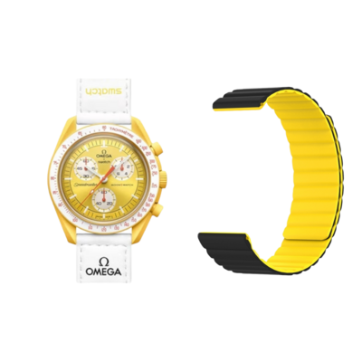 (OmegaXSwatch) Double color silicone magnatic band Black&amp;Yellow - باند سيليكون مغناطيسي لونين اسود مع اصفر 