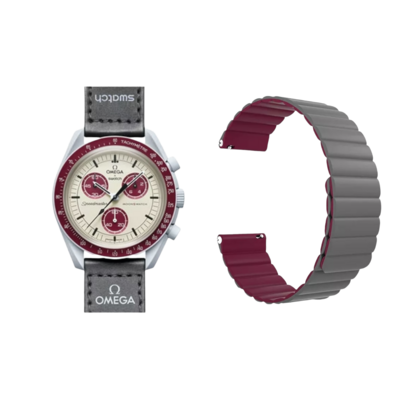 (OmegaXSwatch) Double color silicone magnatic band Grey&amp;Burgundy - باند سيليكون مغناطيسي لونين رمادي مع عنابي 