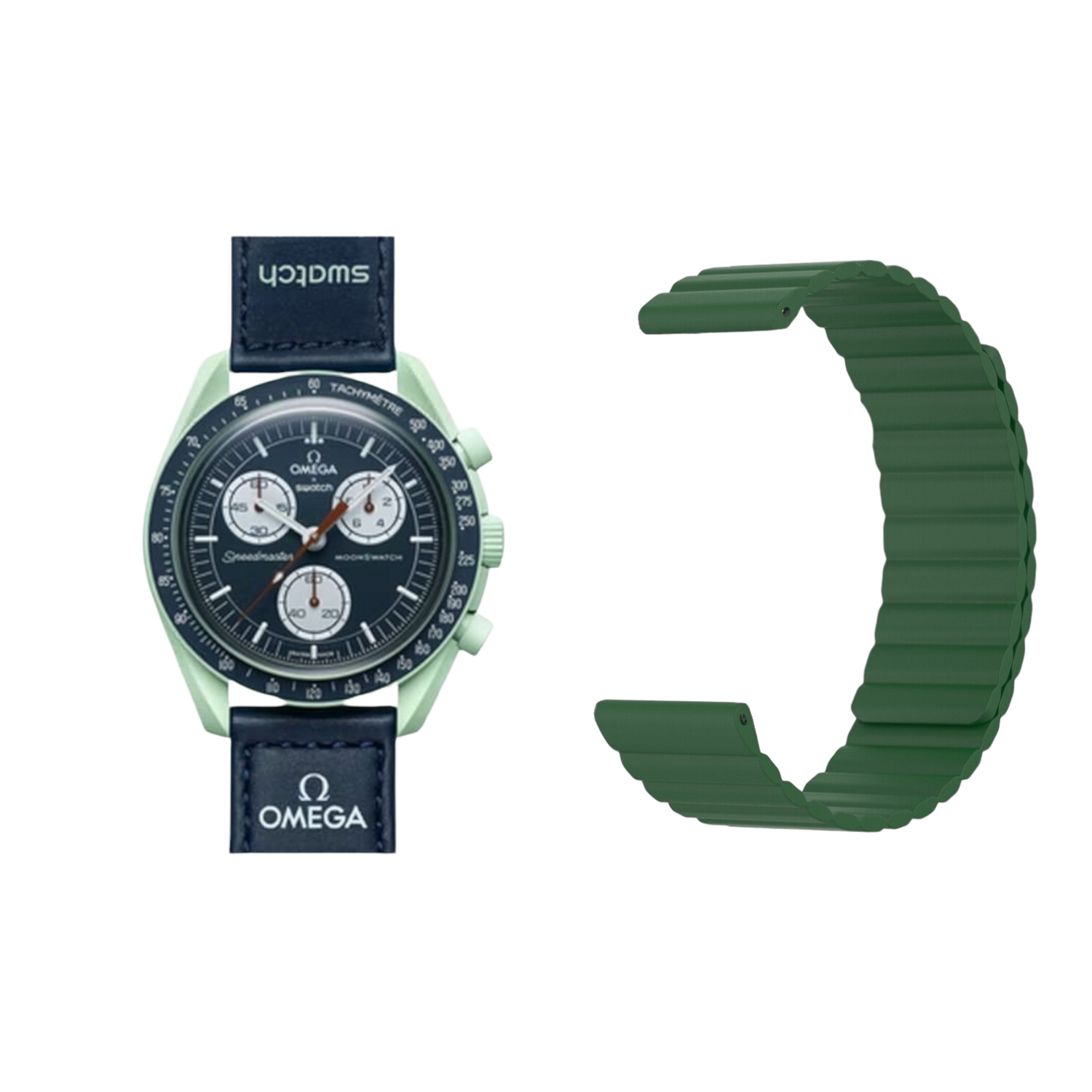 (OmegaXSwatch) Single color silicone magnatic band Full Green - باند سيليكون مغناطيسي لون أخضر كامل
