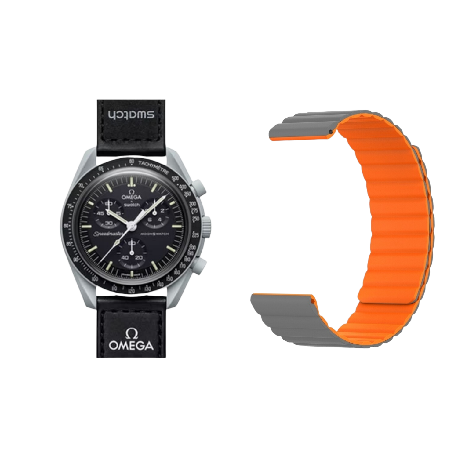 (OmegaXSwatch) Double color silicone magnatic band Grey&amp;Orange - باند سيليكون مغناطيسي لونين رمادي مع برتقالي