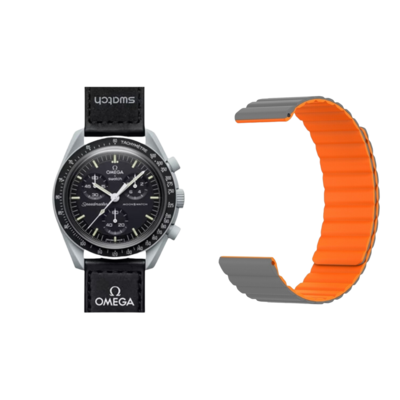 (OmegaXSwatch) Double color silicone magnatic band Grey&amp;Orange - باند سيليكون مغناطيسي لونين رمادي مع برتقالي