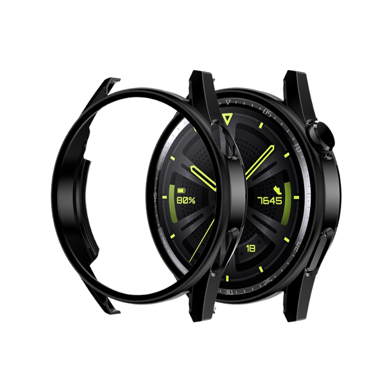 (Huawei GT3 Pro 46mm ONLY) full cover with glass - Black - فل كفر  مع جام لساعه هواوي جي تي ٣ برو مقاس ٤٦لون اسود 