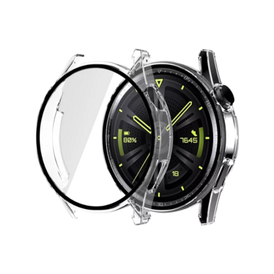 (Huawei GT3 Pro 46mm ONLY) full cover with glass - Clear - فل كفر  مع جام لساعه هواوي جي تي ٣ برو مقاس ٤٦لون شفاف 